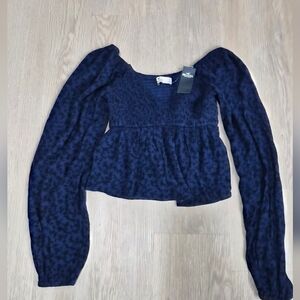 Hollister Dark Blue Long Sleeve Blouse - Size S - New With Tags